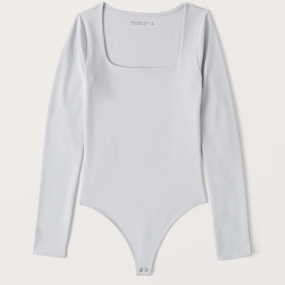 Abercrombie & Fitch Long Sleeve Seamless Squareneck Bodysuit Light Blue